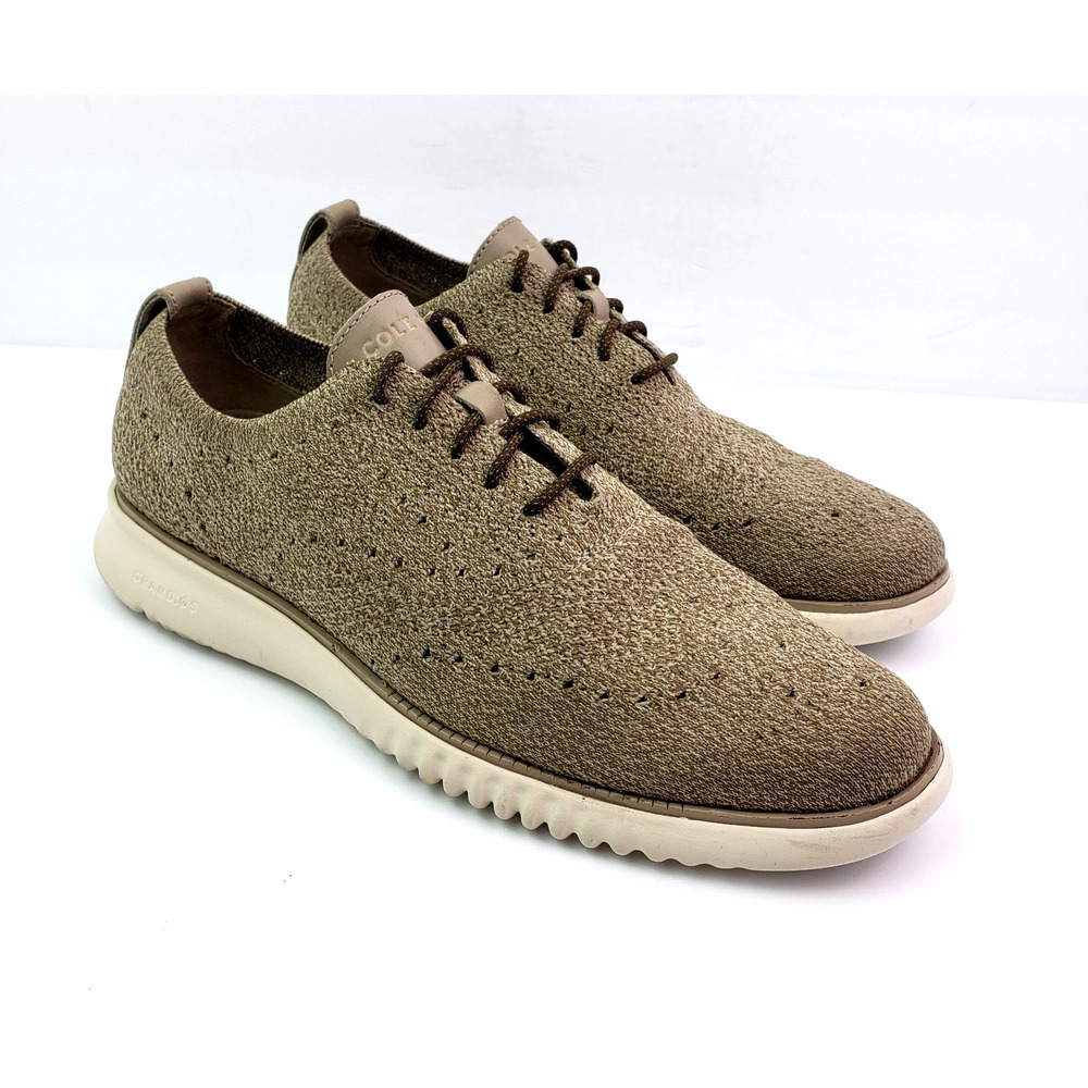 Cole Haan Grand OS Mens Size 8.5 Tan Brown Knit Formal Dress Sneaker Shoes C3544